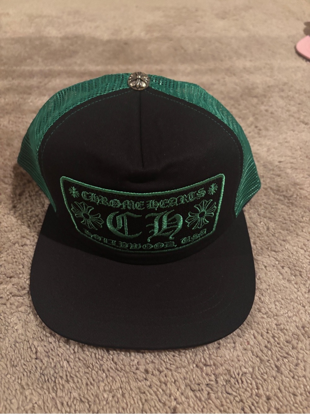 Chrome Hearts Black and Green Embroidered Trucker Hat